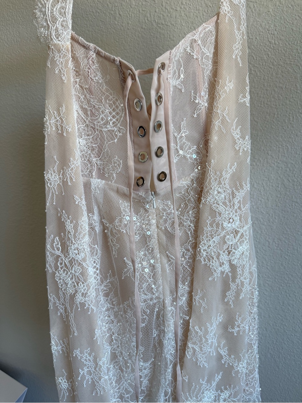 JOLIE Ivory Lace Mini Dress with High Lace Collar - Picture 3 of 4